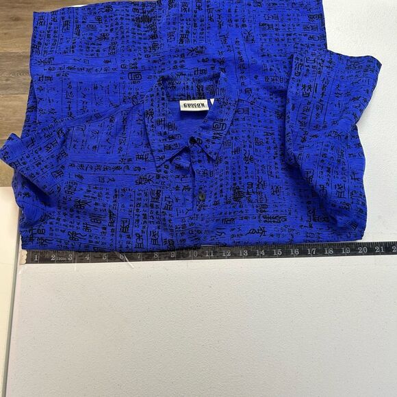 Chico’s‎ Design Blue Black Asian Print Silk Linen Button Front Top Size 0 (S) - Picture 9 of 11